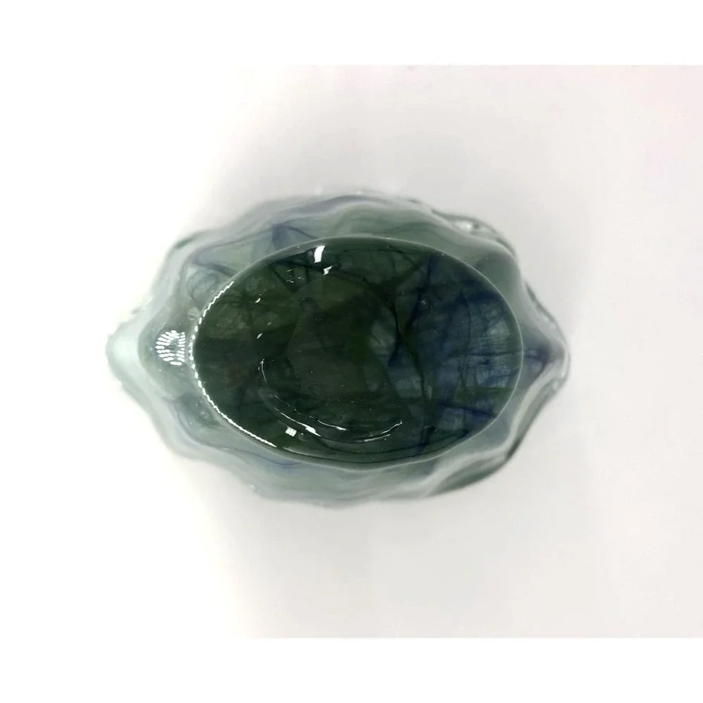 Murano Italy Hand Blown Art Glass Decorative Centerpiece Bowl Blue Green Wavy